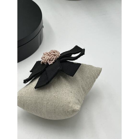 Chanel Authenticated COA Round Black Ribbon Pink Seed Bead Accent Rare Brooch - Picture 7 of 12